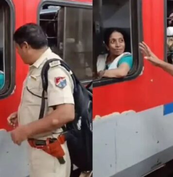 ട്രെയിനിന്റെ ജനാലയ്ക്ക് അരികിലിരുന്ന് മൊബൈൽ ഫോണിൽ സംസാരിക്കുന്ന വീട്ടമ്മ; ഫോൺ തട്ടിപ്പറിച്ച് പോലീസ് ഉദ്യോഗസ്ഥൻ; പിന്നീട് സംഭവിച്ചത് എന്തെന്നറിയാമോ? വീഡിയോ