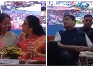 കേന്ദ്ര മന്ത്രി ഇരുന്ന വേദിയിൽ സീറ്റിനായി തമ്മിൽതല്ലി വനിതാ ഉദ്യോഗസ്ഥർ; പിച്ചിയും മാന്തിയും കൈമുട്ടു കൊണ്ട് കുത്തിയും കലഹം: വൈറൽ ദൃശ്യങ്ങൾ കാണാം