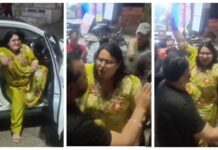 മദ്യപിച്ച് പൂസായ സ്ത്രീ നടുറോഡില് കാറ് നിര്ത്തി, നാട്ടുകാര്ക്ക് അസഭ്യവര്ഷം, വീഡിയോ കാണാം