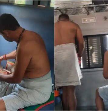 ബെംഗളൂരു എക്സ്പ്രസില് കോച്ചിനുള്ളില് പൂജ നടത്തി രണ്ട് പേർ; വീഡിയോ കാണാം