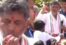 മുഖ്യമന്ത്രിയായതിന്റെ ആഘോഷം; കടിച്ച ആപ്പിള് അണികള്ക്ക് നേരെ എറിഞ്ഞ് ഡി കെ ശിവകുമാർ: വിമര്ശനം വരുത്തിവെച്ച ദൃശ്യങ്ങൾ വാർത്തയോടൊപ്പം