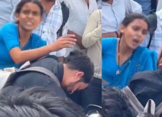 കാമുകിയുമായി ബൈക്കിൽ പോകുകയായിരുന്ന ഭർത്താവിനെ കയ്യോടെ പൊക്കി നടു റോഡിലിട്ട് തല്ലി ചതച്ച് ഭാര്യ; വീഡിയോ ദൃശ്യങ്ങൾ കാണാം