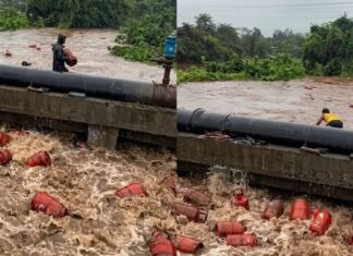 നദിയിലൂടെ ഒഴുകിവന്നത് ആയിരക്കണക്കിന് സിലിണ്ടറുകൾ; വാരിയെടുത്ത് വീട്ടിൽ നാട്ടുകാർ; വീടുകളിൽ കൊണ്ടുപോകരുത് എന്ന് മുന്നറിയിപ്പ്: വിശദാംശങ്ങളും വീഡിയോ ദൃശ്യങ്ങളും വാർത്തയോടൊപ്പം